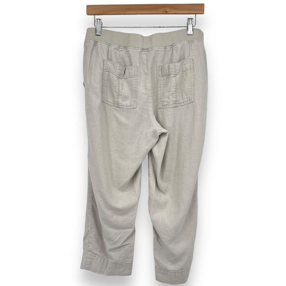 J. Jill Cropped Linen Pants Women's 8 Petite Cream Straight Leg Front Tie - Picture 2 of 9